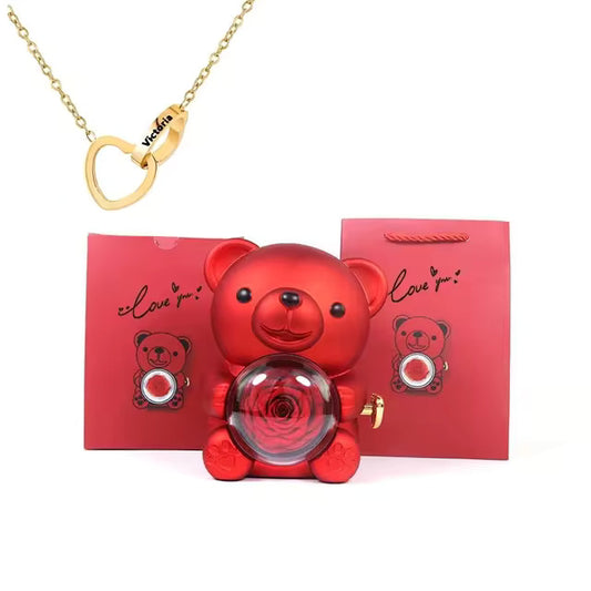 Forever Rose Bear & Heart Necklace